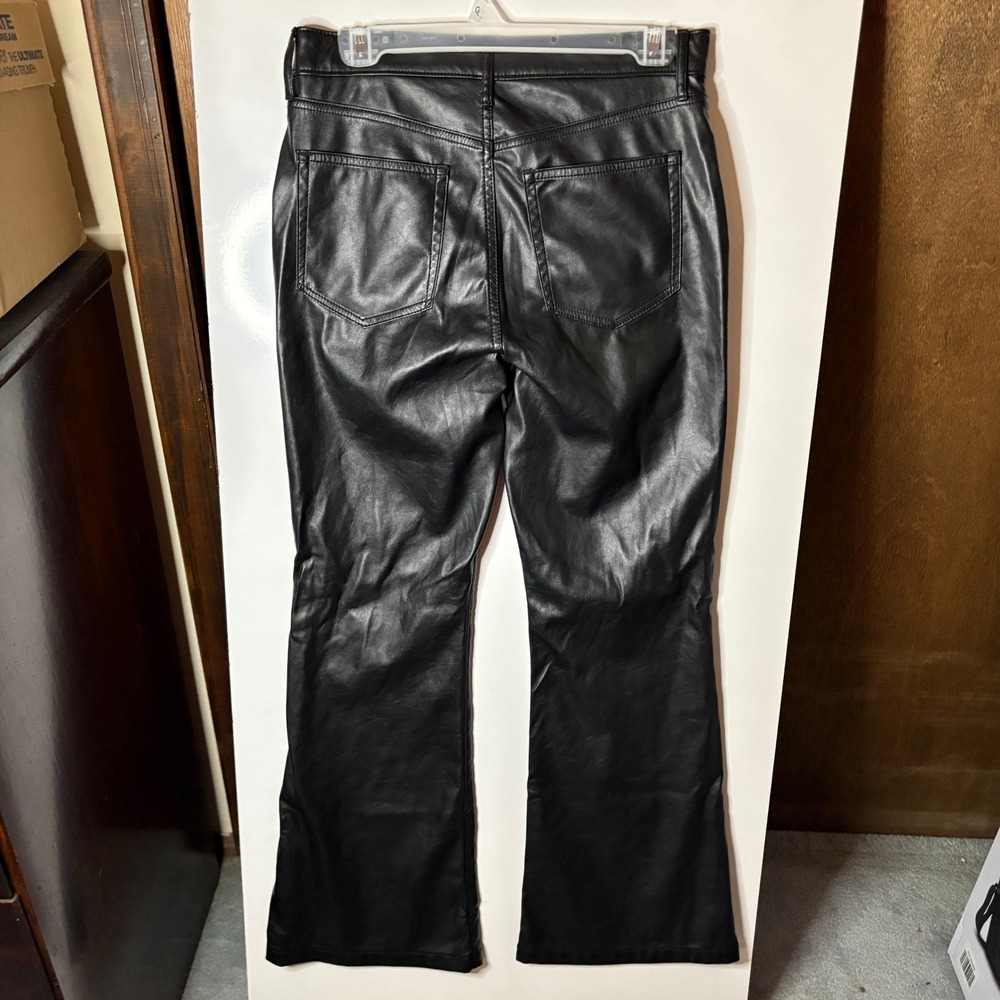 Gap Vegan Leather '70s Flare Pants Womens 8 Petite Black High Rise Edgy 406761 - Picture 6 of 9
